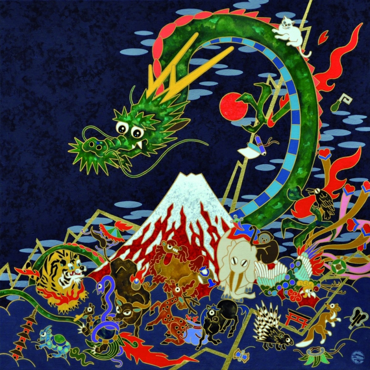 山崎 和樹/赤富士龍群獣図/exid114388wid99393