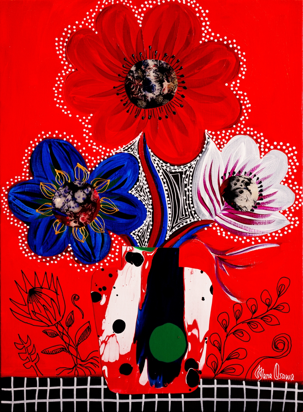 大沢愛 Mana Osawa/Three Anemone with Flower vase Rouge/exid45112wid42784