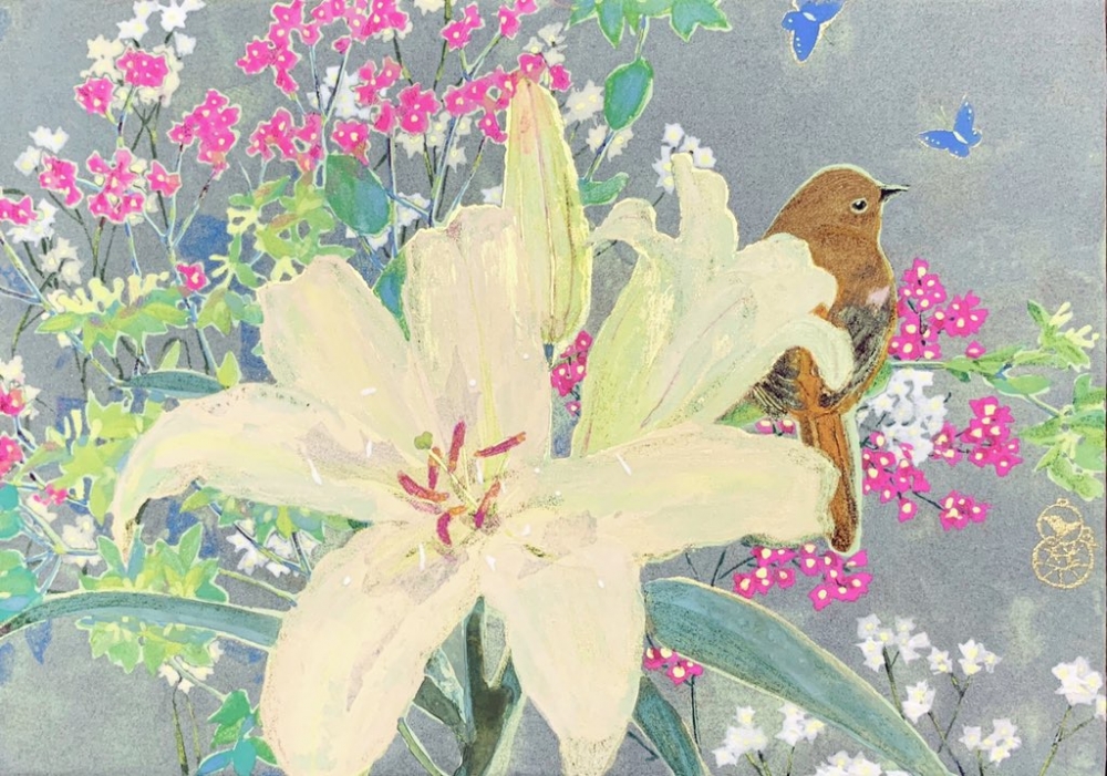 exid1394wid1356 / 小鳥と百合の花